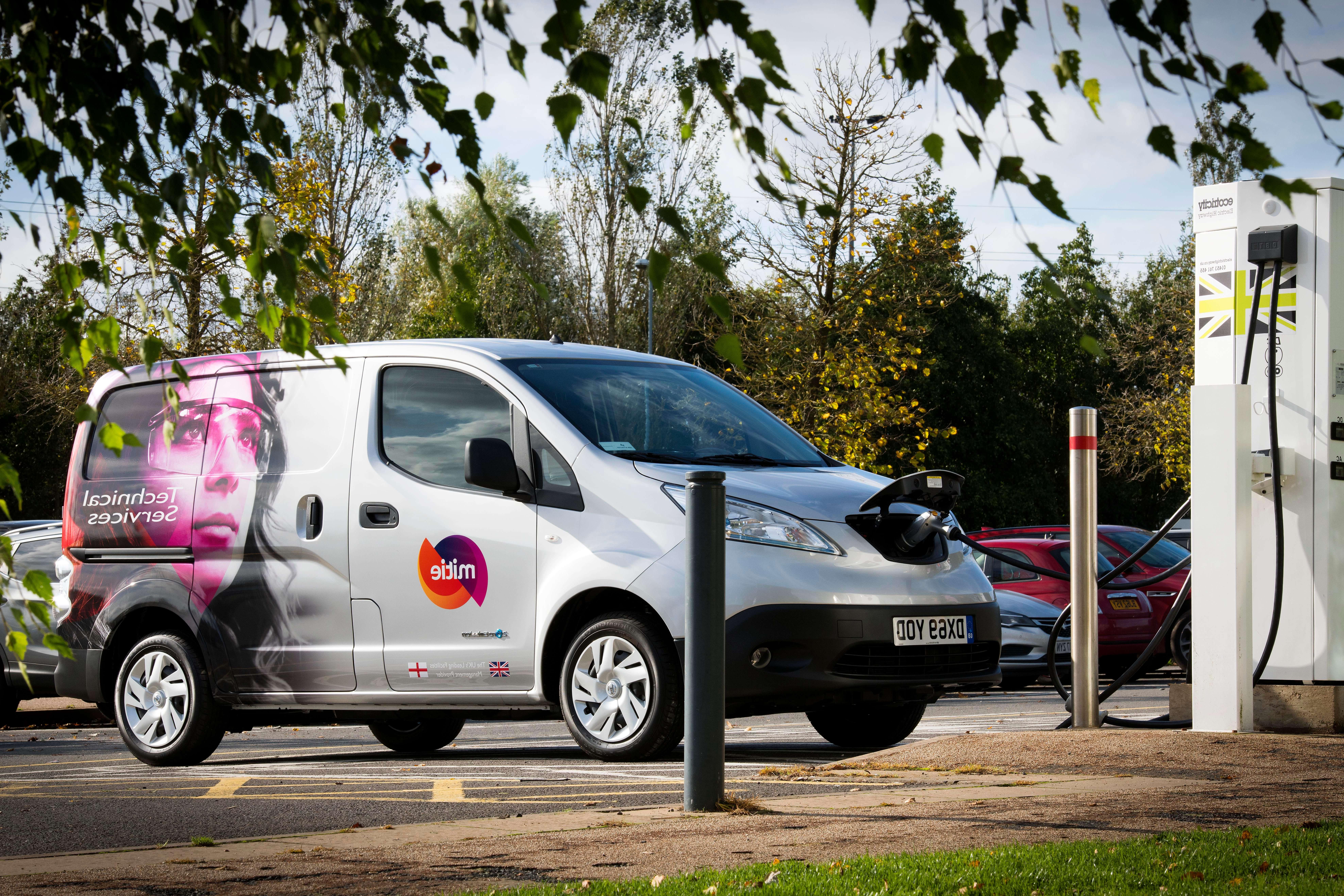 Mitie electric vehicle, plugged in and charging